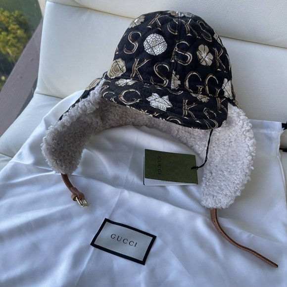 NEW GUCCI X KEN SCOTT Canvas Shearling Floral Print Cap Hat Size S Multicolor - Picture 3 of 11